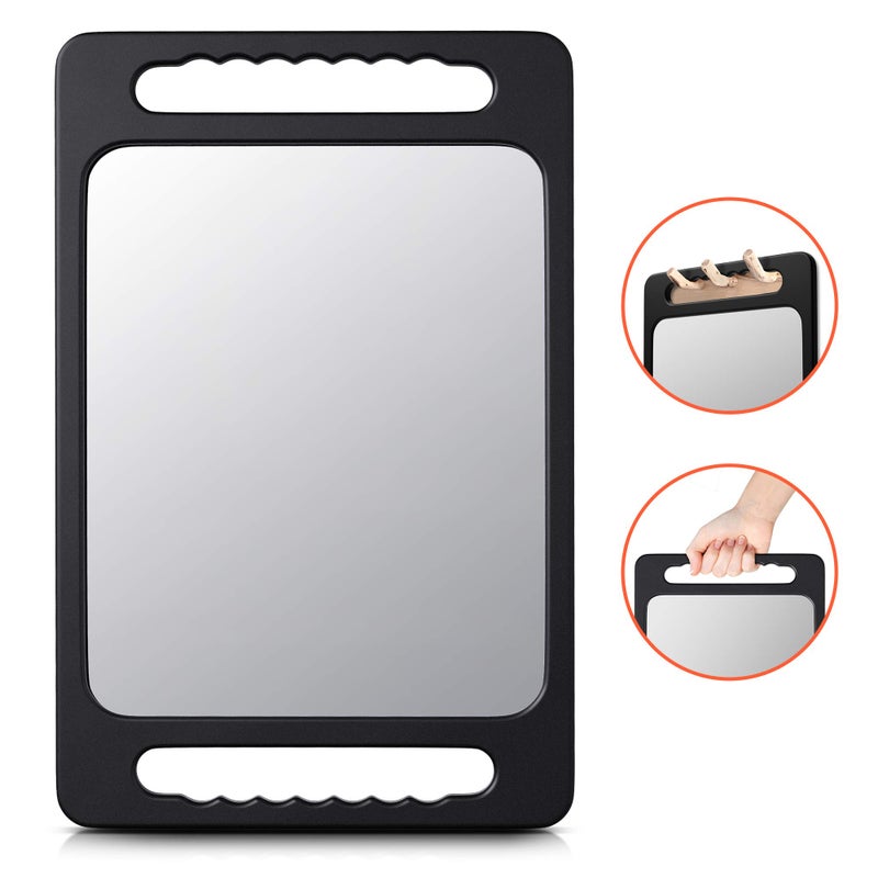 TASALON Unbreakable Hand Mirror with Double Handle - Large Handheld Barber Design for Hair and Beauty Salon - Durable Hand Held for Barbershop - Lightweight Haircut Mirror with Double Handgrip - Image 2